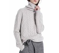 Ailaile Damen Cashmere Wollpullover Twist Thick Rollkragen Pullover weibliche lose Strickpullover XL/US Size 16-20 Beige