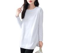 Ailaile Damen Langarmshirts Frühling Sommer Casual Lose Tees Split Pullover Rundhals 100% Baumwolle Tops, Weiss/opulenter Garten, Klein
