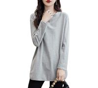 Ailaile Damen Langarmshirts Frühling Sommer Casual Lose Tees Split Pullover Rundhals 100% Baumwolle Tops, Grau, Klein