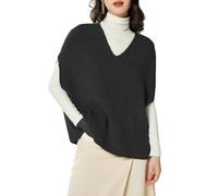 Ailaile Damen Pullover Weste 100% Merinowolle Leicht Ärmellos Pullover V-Ausschnitt Strick Basic Weste Kurze Oberteile, Schwarz, Groß