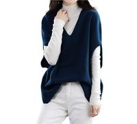 Ailaile Damen Pullover Weste 100% Merinowolle Leicht Ärmellos Pullover V-Ausschnitt Strick Basic Weste Kurze Oberteile, Blau (Ink Blue), Mittel