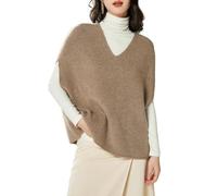 Ailaile Damen Pullover Weste 100% Merinowolle Leicht Ärmellos Pullover V-Ausschnitt Strick Basic Weste Kurze Oberteile, CAMEL, Groß