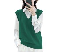 Ailaile Damen V-Ausschnitt Strickpullover Weste 100% Merinowolle Leicht Ärmellos Pullover Basic Weste Kurze Tops, Dunkelgrün, Groß