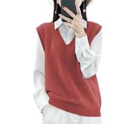 Ailaile Damen V-Ausschnitt Strickpullover Weste 100% Merinowolle Leicht Ärmellos Pullover Basic Weste Kurze Tops, Kirschrot, 3X-Groß