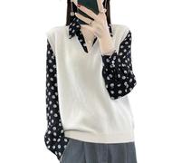 Ailaile Damen V-Ausschnitt Strickpullover Weste 100% Merinowolle Leicht Ärmellos Pullover Basic Weste Kurze Tops, Beige, 3X-Groß