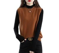 Ailaile Gestrickte O-Neck Weste Damen Pullover 100% Merinowolle Ärmellos Pullover Basic Weste Kurz Tops, Caramel, Mittel