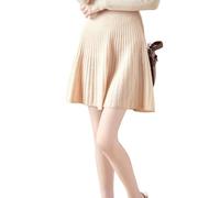 Ailaile Kurzer Rock für Damen Herbst Winter 100% Merinowolle Strickrock Mädchen gerippte elastische Taille Röcke, Beige, Klein