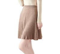 Ailaile Kurzer Rock für Damen Herbst Winter 100% Merinowolle Strickrock Mädchen gerippte elastische Taille Röcke, CAMEL, Groß