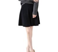 Ailaile Kurzer Rock für Damen Herbst Winter 100% Merinowolle Strickrock Mädchen gerippte elastische Taille Röcke, Schwarz, XX-Large