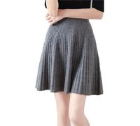 Ailaile Kurzer Rock für Damen Herbst Winter 100% Merinowolle Strickrock Mädchen gerippte elastische Taille Röcke, grau dunkel, Groß