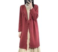 Ailaile Lange Strickjacke für Damen, Merinowolle, Mäntel, Strick, lässig, vorne offen, langärmelig, lockerer Pullover mit Taschen, Rot/Ausflug, einfarbig (Getaway Solids), Groß