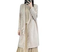 Ailaile Lange Strickjacke für Damen, Merinowolle, Mäntel, Strick, lässig, vorne offen, langärmelig, lockerer Pullover mit Taschen, Milch Kamel, Groß