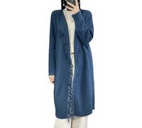 Ailaile Lange Strickjacke für Damen, Merinowolle, Mäntel, Strick, lässig, vorne offen, langärmelig, lockerer Pullover mit Taschen, Blau (Ink Blue), Mittel