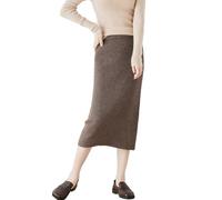 Ailaile Langer Damenrock, 100 % Merinowolle, Strickrock, Mädchen, gerippt, elastisch, für Herbst und Winter, schmale Röcke, Coffer Camel, Klein