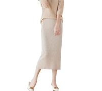 Ailaile Langer Damenrock, 100 % Merinowolle, Strickrock, Mädchen, gerippt, elastisch, für Herbst und Winter, schmale Röcke, Milchkamel, Klein