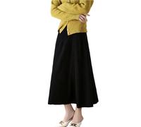 Ailaile Langer Damenrock für Herbst und Winter, 100 % Merinowolle, Strickrock, gerippt, elastisch, solide, warme Pulloverröcke, Schwarz, Groß