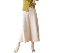 Ailaile Langer Damenrock für Herbst und Winter, 100 % Merinowolle, Strickrock, gerippt, elastisch, solide, warme Pulloverröcke, Milchkamel, X-Groß