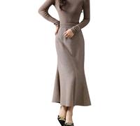 Ailaile Langer Damenrock, Herbst, Winter, 100 % Merinowolle, dicker Strickrock, gerippt, elastisch, plissiert, Fischschwanzröcke, CAMEL, XX-Large