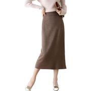 Ailaile Langer Damenrock, Herbst, Winter, 100 % Merinowolle, Strickrock, gerippt, elastisch, warm, Pulloverröcke, mokkabraun, XX-Large