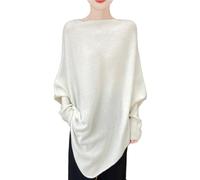 Ailaile Lose Pullover Damen U-Boot-Ausschnitt Langarm 100% Merinowolle Strickpullover Herbst Winter Unregelmäßige Warme Tops, Weiss/opulenter Garten, Einheitsgröße