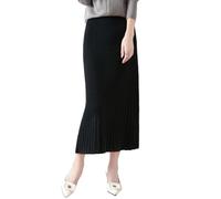 Ailaile Mittellanger Rock für Damen, Herbst und Winter, 100 % Merinowolle, Strick, langer Rock, gerippt, elastisch, warm, Pulloverrock, Schwarz, XX-Large