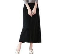 Ailaile Mittellanger Rock für Damen, Herbst und Winter, 100 % Merinowolle, Strick, langer Rock, gerippt, elastisch, einfarbig, lässig, warm, Schwarz, Groß