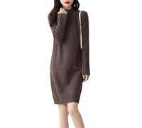 Ailaile Pullover aus 100 % Merinowolle, für Damen, Stehkragen, Pit-Streifen, Ärmel, Strickpullover, lang, für Herbst und Winter, dicke Oberteile, mokkabraun, X-Groß