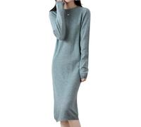 Ailaile Pulloverkleid Damen 100% Merinowolle O-Ausschnitt Lange Raglanärmel Strickpullover Rundhals Tops, Grau / Grün, Mittel