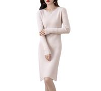 Ailaile Pulloverkleid Damen Merinowolle O-Ausschnitt Langarm Strickpullover Rundhalsausschnitt Slim Fit Herbst Winter Tops, Milchkamel, Groß