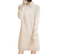 Ailaile Pulloverkleid Damen Mock Neck Raglanärmel Merinowolle Pullover Herbst Winter Strick Lange Tops, Milchkamel, Groß