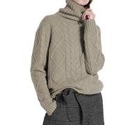Ailaile Wollpullover Damen Rollkragenpullover Weiblich Lose Langarm Tops Winter Dicker Strickpullover, khaki, Groß