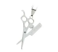 Ailan Schmuckanhänger in Form einer Schere, faszinierender Edelstahlanhänger mit Strassdetails, Herrenschmuck, Edelstahl Scheren Kamm Anhänger, Friseur Halskette