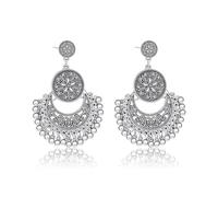 AILUOR Bohème Ethnischer Kronleuchter Quaste Hoop Ohrringe, Vintage Style Fransen Blumen Quasten baumeln Ohrringe für Frauen Lotus Mexiko Zigeuner Tropfen baumeln Ohrring für Frauen Schmuck (Silber)