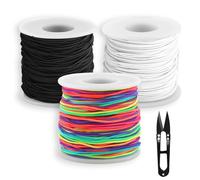 Ailvor Gummiband für Armbänder, 3 Rollen Gummikordel, Gummischnur 1mm x 150 m, Perlenschnur mit Schere, Elastische Faden für DIY Schmuckherstellung (Schwarz, Weiß, Regenbogen)