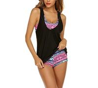 AI'MAGE Damen Badeanzug Badeshirt Sport Tankini Damen Set 3 Teilig Elegant Bademode Tankinis Bauchweg, Pat2, S