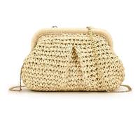 AiNinXun Stroh Umhängetaschen für Damen Strohtaschen Boho Style Korbtaschen Sommer Strohtasche Geflochten Handtasche Damen Klein Schultertasche Gewebte Geflochtene Tasche für Strand Urlaub Reisen