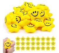 Ainiv 24 Stück Schlüsselanhänger, Stern Lächeln Gesicht Stressbälle Anhänger, 5.2cm Stern Schaum Smile Ball Schlüsselbund für Lieblingsmensch Frauen Männer Geburtstag Schlüsselring