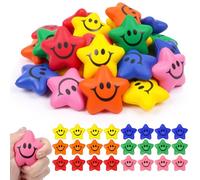 Ainiv 24 Stück Schlüsselanhänger, Stern Lächeln Gesicht Stressbälle Anhänger, 5.2cm Stern Schaum Smile Ball Schlüsselbund für Lieblingsmensch Frauen Männer Geburtstag Schlüsselring