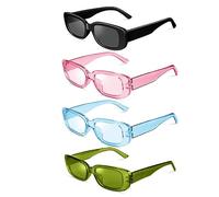 Ainiv 4 Stück Vintage Rechteckige Sonnenbrille, 90er Retro Sonnenbrillen, Modische Retro-Brille mit quadratischem Rahmen, UV400 Sonnenschutz und UV-Schutz, Trendy Brille für Damen Herren