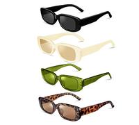 Ainiv 4 Stück Vintage Rechteckige Sonnenbrille, 90er Retro Sonnenbrillen, Modische Retro-Brille mit quadratischem Rahmen, UV400 Sonnenschutz und UV-Schutz, Trendy Brille für Damen Herren