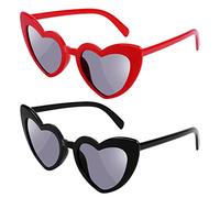 Ainiv Herz Sonnenbrille, 2 Stück Retro Katzenauge Herzbrille, UV400 Sonnenschutz und UV-Schutz Schwarze Graue Linse, Mode Brillen für Damen Herren Kinder Party Reise Fotoshooting (Schwarz+Rot)