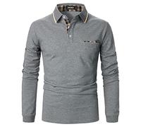 AIOIDI Baumwolle Herren Plaid Poloshirt Langarm Basic Tennis Polohemd Polo