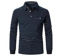 AIOIDI Herren Langarm Poloshirts Lässige Baumwolle Gestreifte T-Shirts mit echter Tasche Blau XL