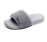 AioTio Damen Flip Flop Kunstpelz Slipper Fuzzy Fluffy Comfy Sliders Offene Zehe(EU 40 Grua)
