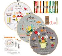 AiQInu 3 Stück Sticken Set Erwachsene für 40 Punkte lernen, Stickset für Anfänger mit 16 Farben Faden, Bambus-Stickrahmen 20cm, Schere, Nadeln, Anleitung, Embroidery Kit für Erwachsene