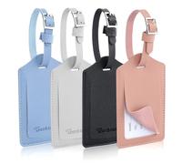 AiQInu 4 Stück Kofferanhänger, PU Leder Gepäckanhänger für Koffer mit Namenschild, Koffer Anhänger mit Verstellbarer Schnalle, Adressanhänger Koffer für Geschäftsreise, Flugreisen