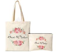AiQInu Baumwolltasche 40x32cm-Stofftasche,Groß Shopper Tasche Segeltuchtasche Damen Handtasche Umhängetasche Tote Bag Damen mit Reißverschluss und Kosmetiktaschen 2er-Set