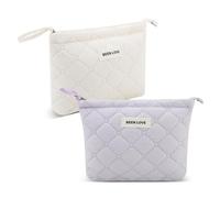 AiQInu Kosmetiktasche 2 Stück,Kosmetiktasche Cord,Reisen Kleine Kosmetiktasche Schminktäschchen für Mädchen Damen,Makeup Bag Kulturtasche Portable mit Reißverschluss,Make Up Tasche Beige Lila