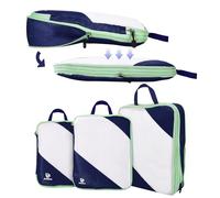 AiQInu Packing Cubes Compression, 3 Stück Packtaschen Kompression Koffer Organizer Set mit Wäschebeutel und Schuhbeutel Ultraleicht, Erweiterbar, Reisepack Organizer für Handgepäck (Dunkelblau)