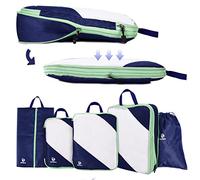 AiQInu Packing Cubes Compression, 5 Stück Packtaschen Kompression Koffer Organizer Set mit Wäschebeutel und Schuhbeutel Ultraleicht, Erweiterbar, Reisepack Organizer für Handgepäck (Dunkelblau)